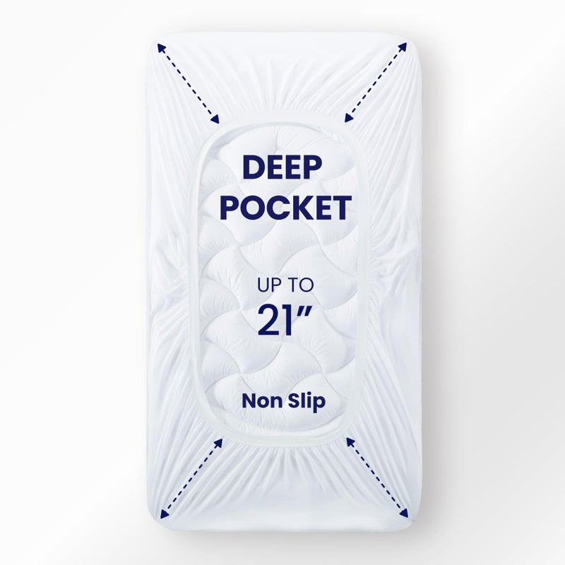 SLEEP ZONE حشوة مرتبة تبريد توين XL من سليب زون للطلاب في السكن الجامعي، غطاء مرتبة بارد متميز، واقي مرتبة مبطن قابل للغسل، جيب عميق 8-21" (أبيض، توين XL) - Image 4